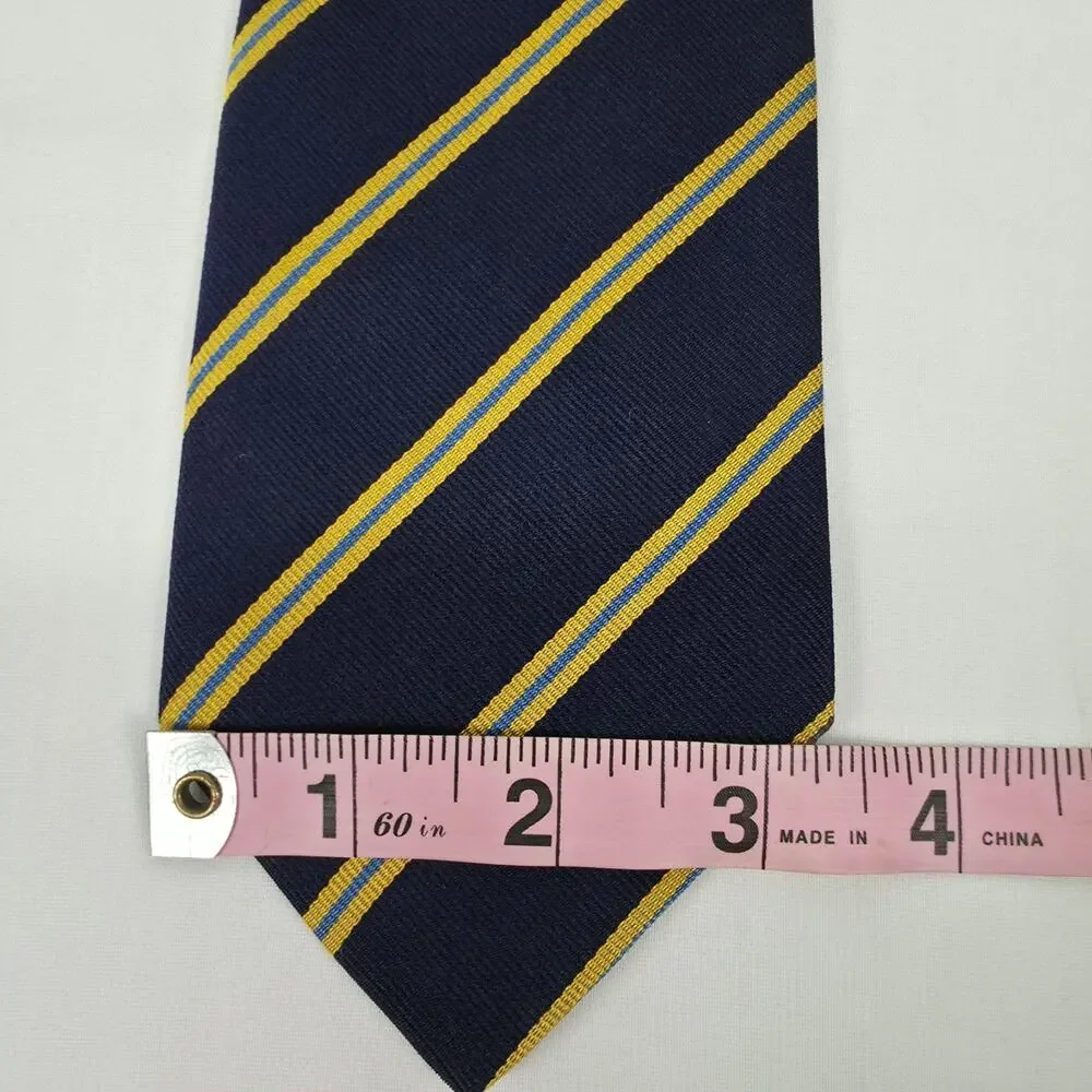 Lands End 100% Silk Neck Tie Navy Gold Blue Repp Stripe USA Classic 3.25 Office